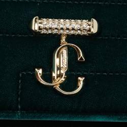 Pre Owned Jimmy Choo Dark Green Quilted Velvet Avenue Wallet On Chain