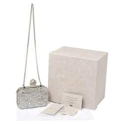 Pre Owned Jimmy Choo Silver Suede Crystal Embellished Dome Clasp Mini Cloud Clutch