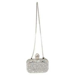 Pre Owned Jimmy Choo Silver Suede Crystal Embellished Dome Clasp Mini Cloud Clutch