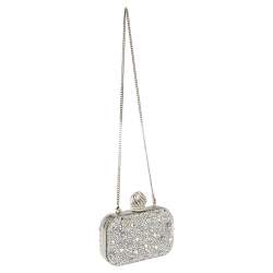Pre Owned Jimmy Choo Silver Suede Crystal Embellished Dome Clasp Mini Cloud Clutch