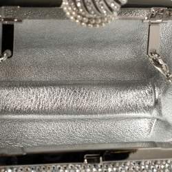 Pre Owned Jimmy Choo Silver Suede Crystal Embellished Dome Clasp Mini Cloud Clutch