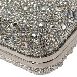 Pre Owned Jimmy Choo Silver Suede Crystal Embellished Dome Clasp Mini Cloud Clutch