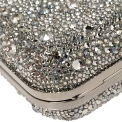 Pre Owned Jimmy Choo Silver Suede Crystal Embellished Dome Clasp Mini Cloud Clutch