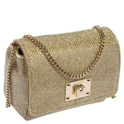 Pre Owned Jimmy Choo Gold Lame Glitter Fabric Ruby Chain Clutch
