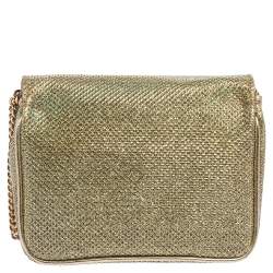 Pre Owned Jimmy Choo Gold Lame Glitter Fabric Ruby Chain Clutch