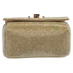 Pre Owned Jimmy Choo Gold Lame Glitter Fabric Ruby Chain Clutch