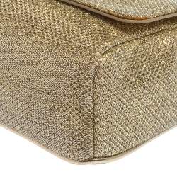 Pre Owned Jimmy Choo Gold Lame Glitter Fabric Ruby Chain Clutch