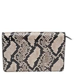 Pre Owned Jimmy Choo Black/Beige Python Embossed Leather Palace Wallet On Chain