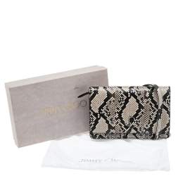 Pre Owned Jimmy Choo Black/Beige Python Embossed Leather Palace Wallet On Chain