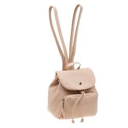 Jimmy Choo Beige Leather Drawstring Backpack