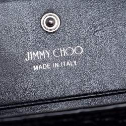 Jimmy Choo Black Croc Embossed Leather Hanne Crystals Compact Wallet