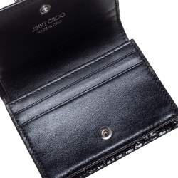 Jimmy Choo Black Croc Embossed Leather Hanne Crystals Compact Wallet