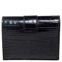 Jimmy Choo Black Croc Embossed Leather Hanne Crystals Compact Wallet