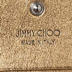 Pre Owned Jimmy Choo Gold Lizard Embossed Leather Hanne Crystals Compact Wallet
