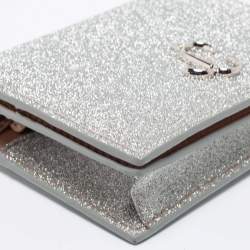 Pre Owned Jimmy Choo Silver Glitter Hanne Card Case