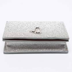 Pre Owned Jimmy Choo Silver Glitter Hanne Card Case