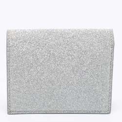 Pre Owned Jimmy Choo Silver Glitter Hanne Card Case