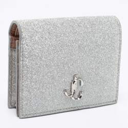 Pre Owned Jimmy Choo Silver Glitter Hanne Card Case
