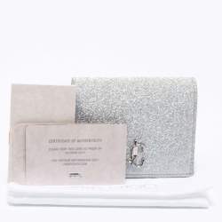 Pre Owned Jimmy Choo Silver Glitter Hanne Card Case