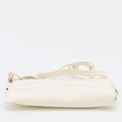 Pre Owned Jimmy Choo White Leather Embossed Logo Adelia Wallet on Strap
