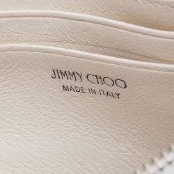 Pre Owned Jimmy Choo White Leather Embossed Logo Adelia Wallet on Strap