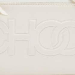 Pre Owned Jimmy Choo White Leather Embossed Logo Adelia Wallet on Strap