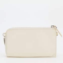 Pre Owned Jimmy Choo White Leather Embossed Logo Adelia Wallet on Strap