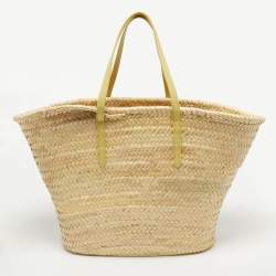 Pre Owned Jimmy Choo Yellow/Natural Leaf Raffia Macy Tote