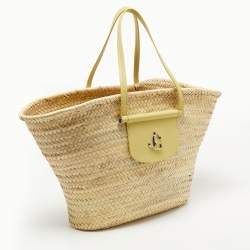 Pre Owned Jimmy Choo Yellow/Natural Leaf Raffia Macy Tote