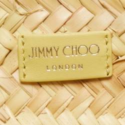 Pre Owned Jimmy Choo Yellow/Natural Leaf Raffia Macy Tote