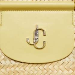 Pre Owned Jimmy Choo Yellow/Natural Leaf Raffia Macy Tote