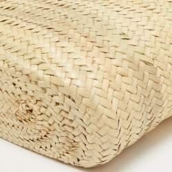 Pre Owned Jimmy Choo Yellow/Natural Leaf Raffia Macy Tote