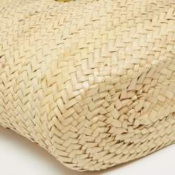 Pre Owned Jimmy Choo Yellow/Natural Leaf Raffia Macy Tote