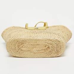 Pre Owned Jimmy Choo Yellow/Natural Leaf Raffia Macy Tote