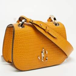Pre Owned Jimmy Choo Brown Croc Embossed Leather Varenne Crossbody Bag