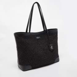 Pre Owned Jimmy Choo Black Woven Straw and Leather Nine2Five Tote