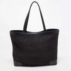 Pre Owned Jimmy Choo Black Woven Straw and Leather Nine2Five Tote
