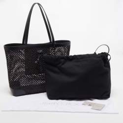 Pre Owned Jimmy Choo Black Woven Straw and Leather Nine2Five Tote