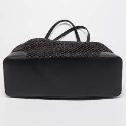 Pre Owned Jimmy Choo Black Woven Straw and Leather Nine2Five Tote
