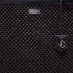 Pre Owned Jimmy Choo Black Woven Straw and Leather Nine2Five Tote
