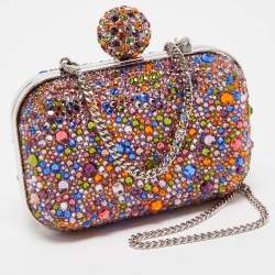 Pre Owned Jimmy Choo Multicolor Crystal Embellished Micro Cloud Clutch