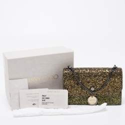 Pre Owned Jimmy Choo Metallic Olive Green Glitter Fabric Finley Shoulder Bag