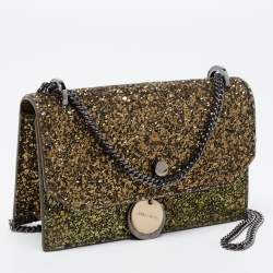 Pre Owned Jimmy Choo Metallic Olive Green Glitter Fabric Finley Shoulder Bag