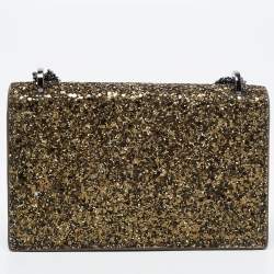 Pre Owned Jimmy Choo Metallic Olive Green Glitter Fabric Finley Shoulder Bag