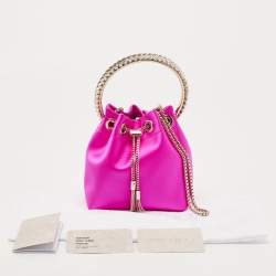 Pre Owned Jimmy Choo Fuchsia Satin Bon Bon Crystal Embellished Bucket Bag