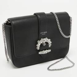 Pre Owned Jimmy Choo Black Leather Cheri Chain Shoulder Bag