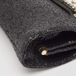Pre Owned Jimmy Choo Black Glitter Venus Crystals Chain Clutch