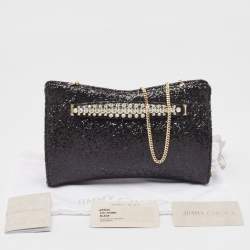 Pre Owned Jimmy Choo Black Glitter Venus Crystals Chain Clutch