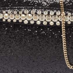 Pre Owned Jimmy Choo Black Glitter Venus Crystals Chain Clutch