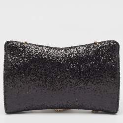 Pre Owned Jimmy Choo Black Glitter Venus Crystals Chain Clutch